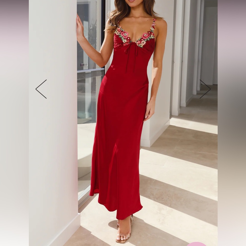 Flower Passion Satin Maxi Dress Red